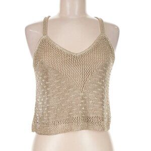 House of Harlow 1960 Gold Metallic Knit Crop Top Criss Cross Back NWT Size M